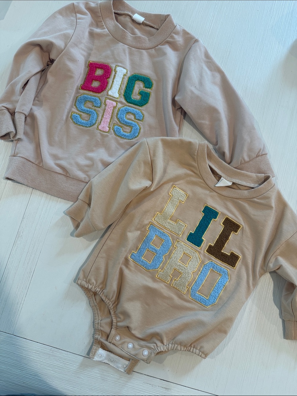 Big Sis & Lil Bro Beige Sibling Sweatshirt Set